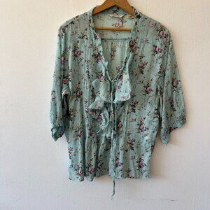 Denim & Supply Ralph Lauren Blue Floral Coquette Blouse Womens Medium Ruffle NWT